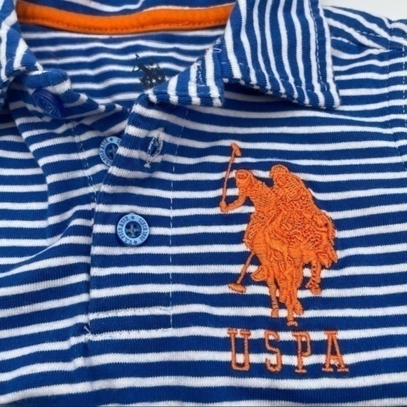 US Polo Assn 12 mo Boys Polo Shirt Blue & White Stripes Orange Short Sleeve - Picture 7 of 7
